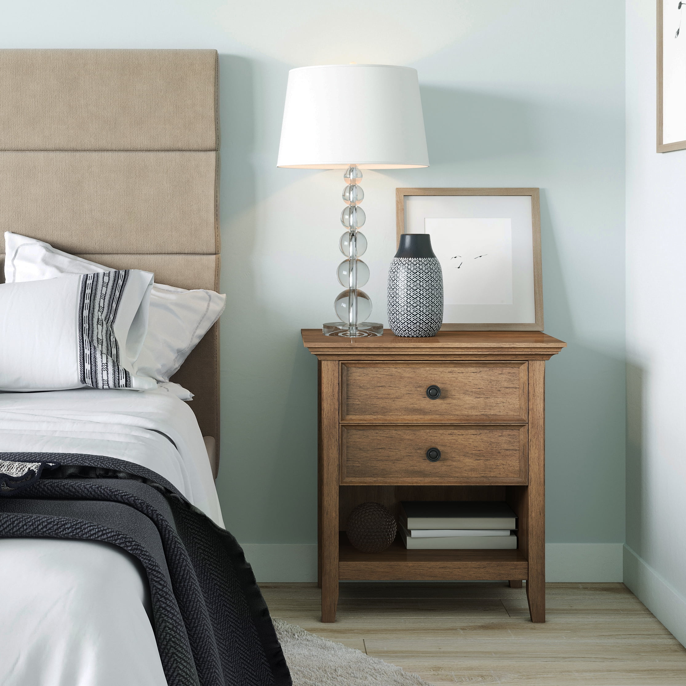 Amherst Rustic Natural Aged Brown Solid Wood Bedside Nightstand with 2 Drawers
