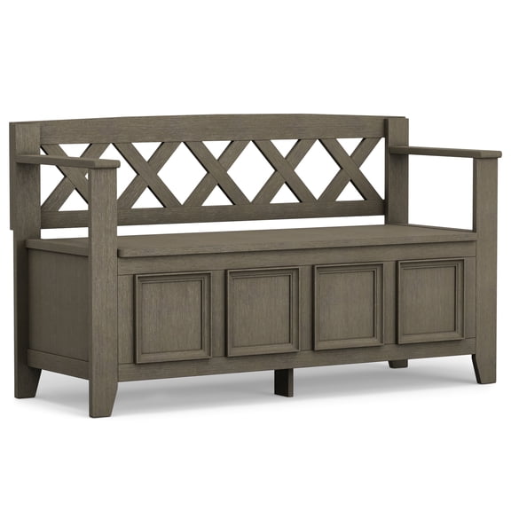 Simpli Home Amherst 48 inch Wide Solid Wood Transitional Entryway Bench in Farmhouse Grey