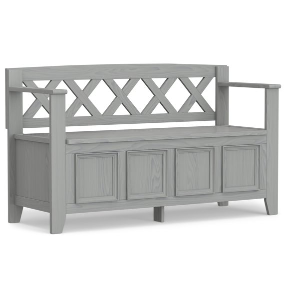 Simpli Home Amherst 48 inch Wide Solid Wood Transitional Entryway Bench in Fog Grey