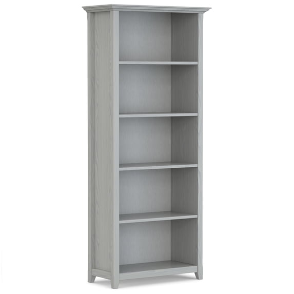 Simpli Home Amherst 30 inch Wide Solid Wood Transitional 5 Shelf Bookcase in Fog Grey