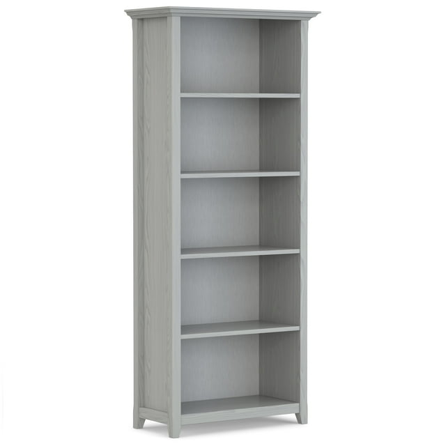 Simpli Home Amherst 30 inch Wide Solid Wood Transitional 5 Shelf Bookcase in Fog Grey