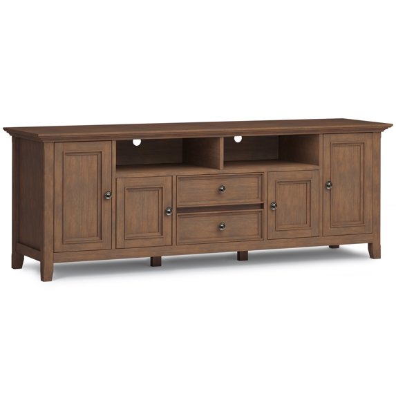 Simpli Home Amherst 72 inch Wide Solid Wood Transitional TV Stand in Rustic Natural Aged Brown For TVs up to 80 inches