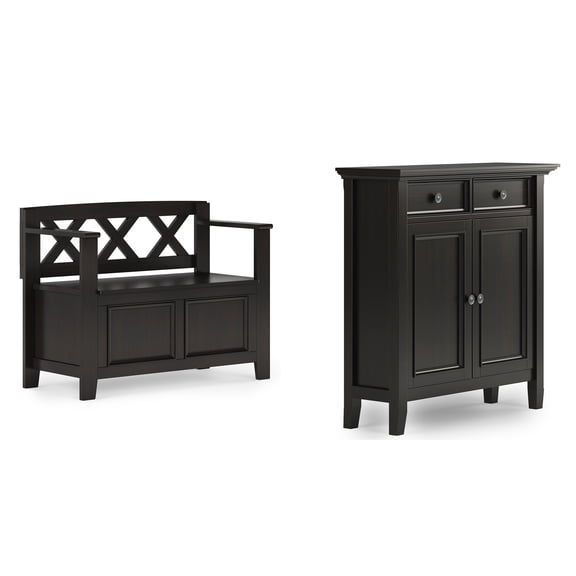 Amherst Solid Wood 36 inch Wide Small Storage Bench and 36 inch Wide Storage Cabinet in Hickory Brown