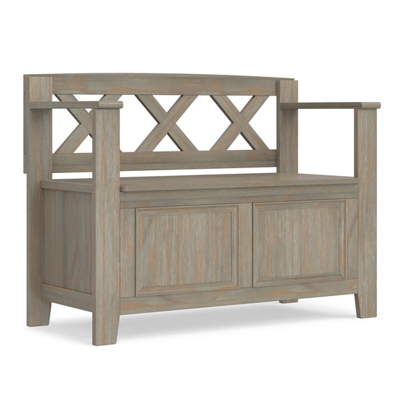 Simpli Home Amherst Solid Wood 36 inch Wide Transitional Entryway Storage Bench in Distressed Grey