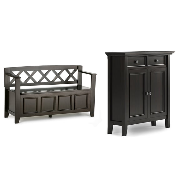 Amherst Solid Wood 48 inch Wide Storage Bench and 36 inch Wide Storage Cabinet in Hickory Brown