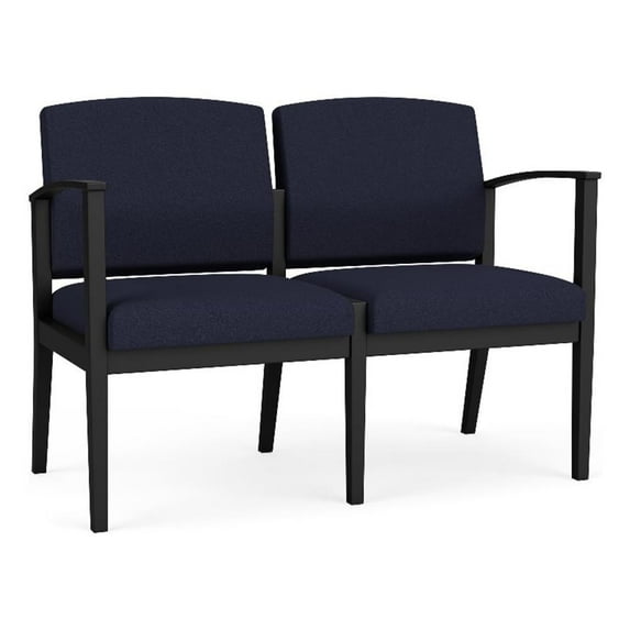 Amherst Steel Reception Waiting 2-Seat Chair / Black Steel / Navy Blue