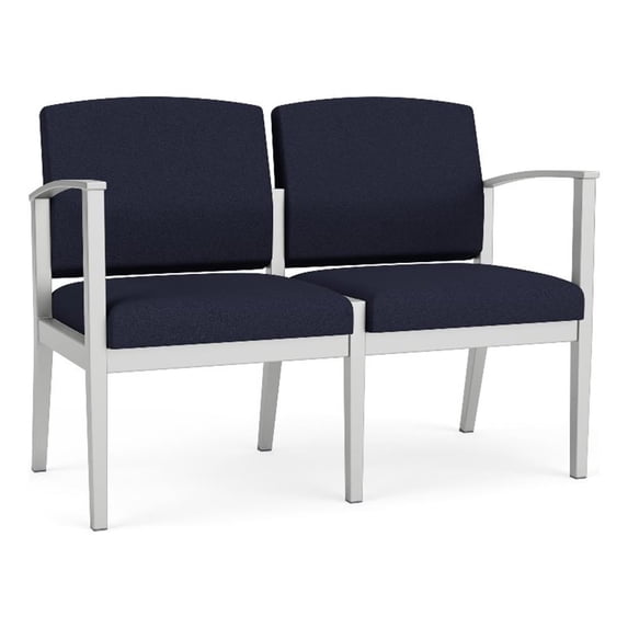Amherst Steel Reception Waiting 2-Seat Chair / Silver Steel / Navy Blue