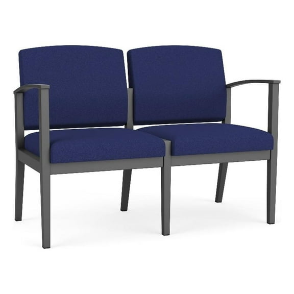 Amherst Steel Reception Waiting Room 2-Seat Chair / Charcoal Steel / Blue