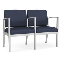 Amherst Steel Reception Waiting 2 Seat Tandem Seating / Silver Steel / Blue