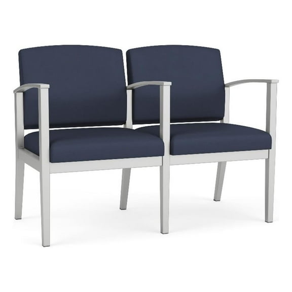 Amherst Steel Reception Waiting 2 Seat Tandem Seating / Silver Steel / Blue
