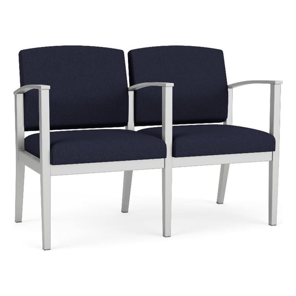 Amherst Steel Reception Waiting 2 Seat Tandem Seating / Silver Steel / Navy Blue
