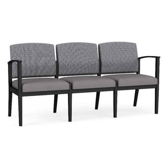 Amherst Steel Reception Waiting 3-Seat Chair / Black Steel / Gray / Gray