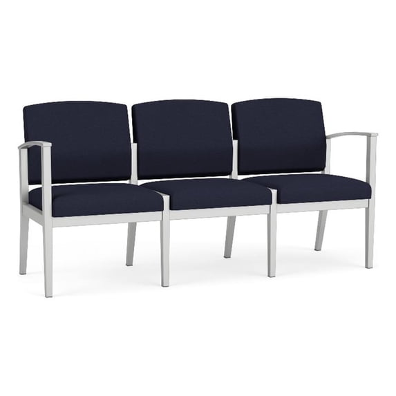 Amherst Steel Reception Waiting 3-Seat Chair / Silver Steel / Navy Blue