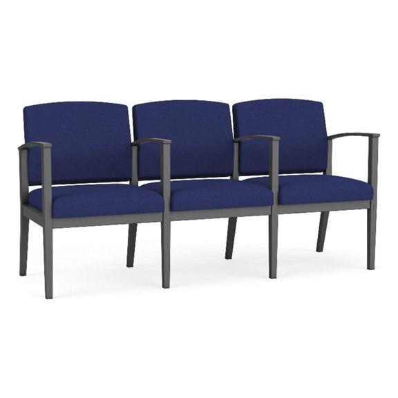 Amherst Steel Reception Waiting 3 Seat Tandem Seating / Charcoal Steel / Blue