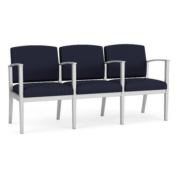 Amherst Steel Reception Waiting 3 Seat Tandem Seating / Silver Steel / Navy Blue