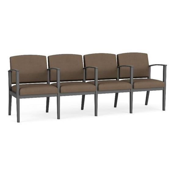 Amherst Steel Reception Waiting 4 Seat Tandem Seating / Charcoal Steel / Brown