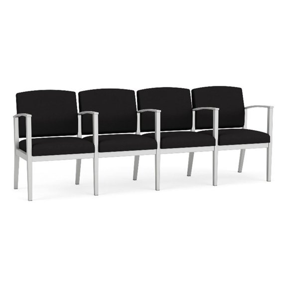 Amherst Steel Reception Waiting 4 Seat Tandem Seating / Silver Steel / Black