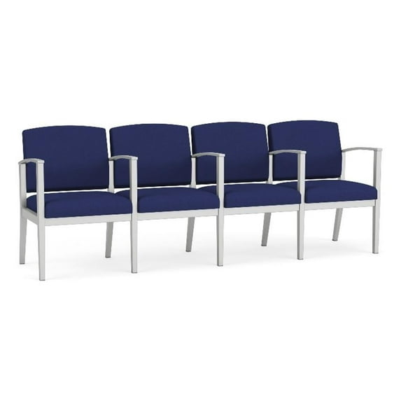 Amherst Steel Reception Waiting 4 Seat Tandem Seating / Silver Steel / Blue