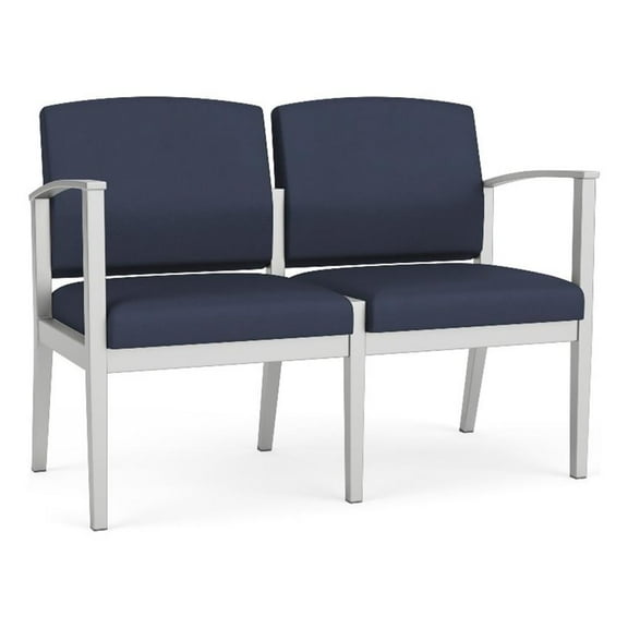 Amherst Steel Reception Waiting Room 2-Seat Chair / Silver Steel / Blue