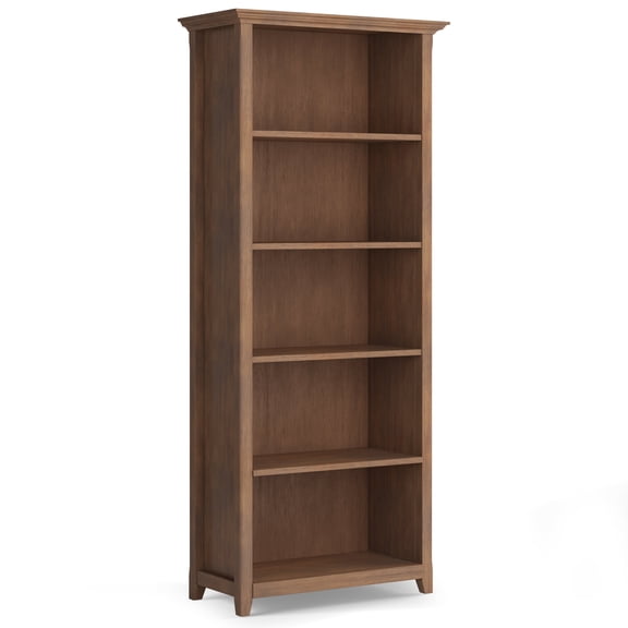 Simpli Home Amherst 30 inch Wide Solid Wood Transitional 5 Shelf Bookcase in Rustic Natural Aged Brown