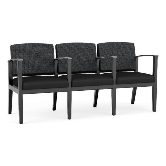 Amherst Wood Reception 3 Seat Tandem Seating / Black Wood / Dark Gray / Black