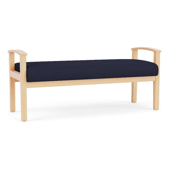 Amherst Wood Reception Waiting 19" 2 Seat Bench / Natural Wood / Navy Blue