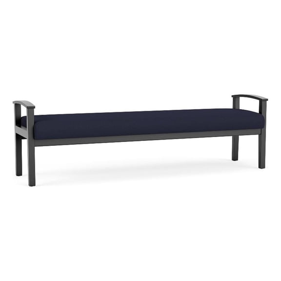 Amherst Wood Reception Waiting 19" 3 Seat Bench / Black Wood / Navy Blue
