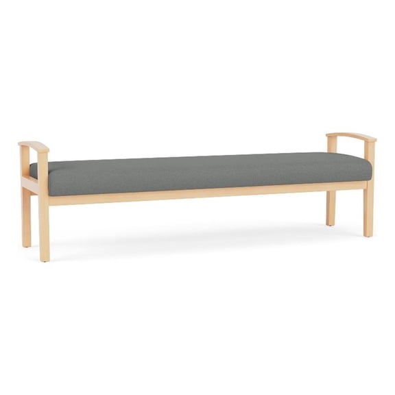 Amherst Wood Reception Waiting 19" 3 Seat Bench / Natural Wood / Light Gray