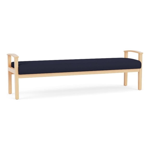 Amherst Wood Reception Waiting 19" 3 Seat Bench / Natural Wood / Navy Blue