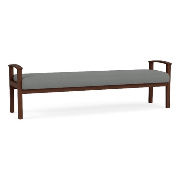 Amherst Wood Reception Waiting 19" 3 Seat Bench / Walnut Wood / Light Gray