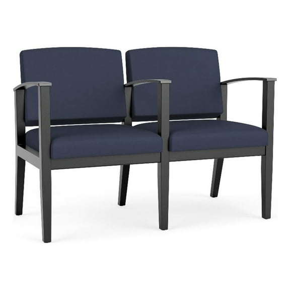 Amherst Wood Reception Waiting 2 Seat Tandem Seating / Black Wood / Blue
