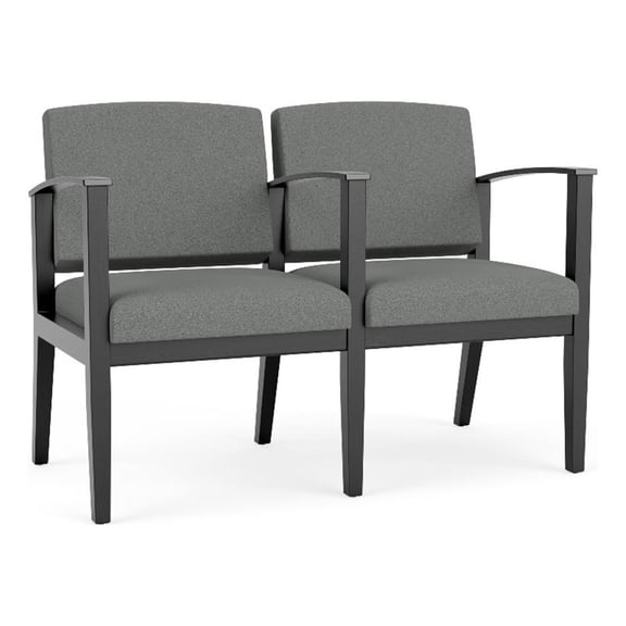 Amherst Wood Reception Waiting 2 Seat Tandem Seating / Black Wood / Light Gray