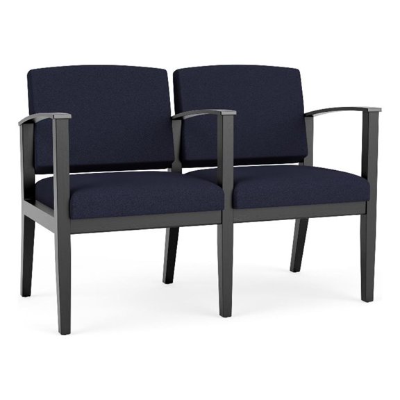 Amherst Wood Reception Waiting 2 Seat Tandem Seating / Black Wood / Navy Blue