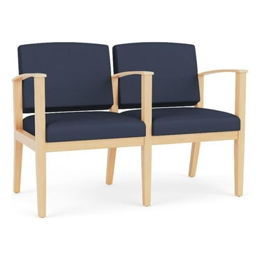 Amherst Wood Reception Waiting 2 Seat Tandem Seating / Natural Wood / Blue