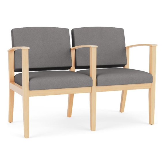 Amherst Wood Reception Waiting 2 Seat Tandem Seating / Natural Wood / Light Gray