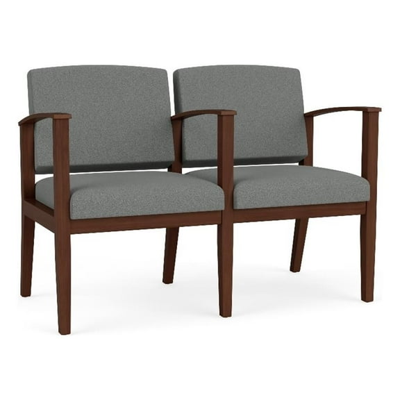 Amherst Wood Reception Waiting 2 Seat Tandem Seating / Walnut Wood / Light Gray