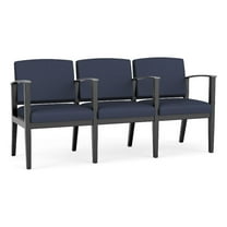 Amherst Wood Reception Waiting 3 Seat Tandem Seating / Black Wood / Blue