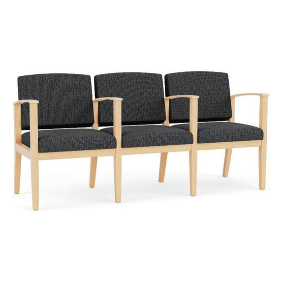 Amherst Wood Reception Waiting 3 Seat Tandem Seating / Natural Wood / Dark Gray