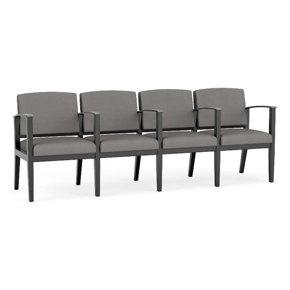 Amherst Wood Reception Waiting 4 Seat Tandem Seating / Black Wood / Light Gray