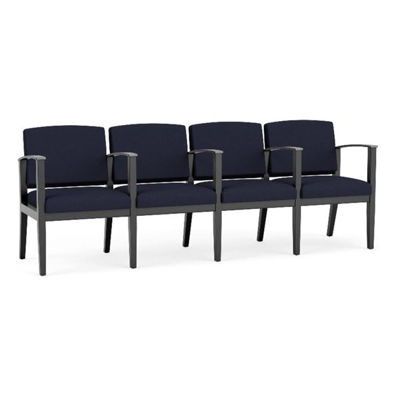Amherst Wood Reception Waiting 4 Seat Tandem Seating / Black Wood / Navy Blue