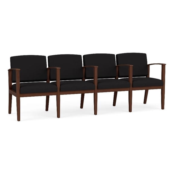 Amherst Wood Reception Waiting 4 Seat Tandem Seating / Walnut Wood / Black