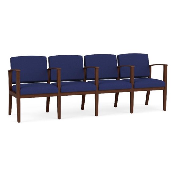 Amherst Wood Reception Waiting 4 Seat Tandem Seating / Walnut Wood / Blue