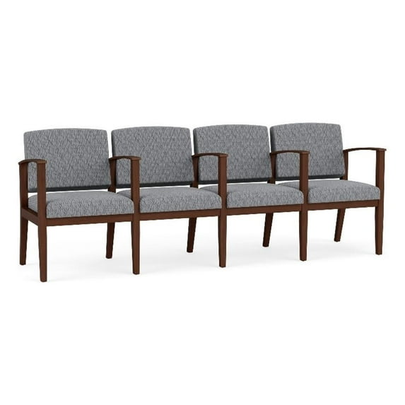 Amherst Wood Reception Waiting 4 Seat Tandem Seating / Walnut Wood / Gray