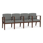 Amherst Wood Reception Waiting 4 Seat Tandem Seating / Walnut Wood / Light Gray