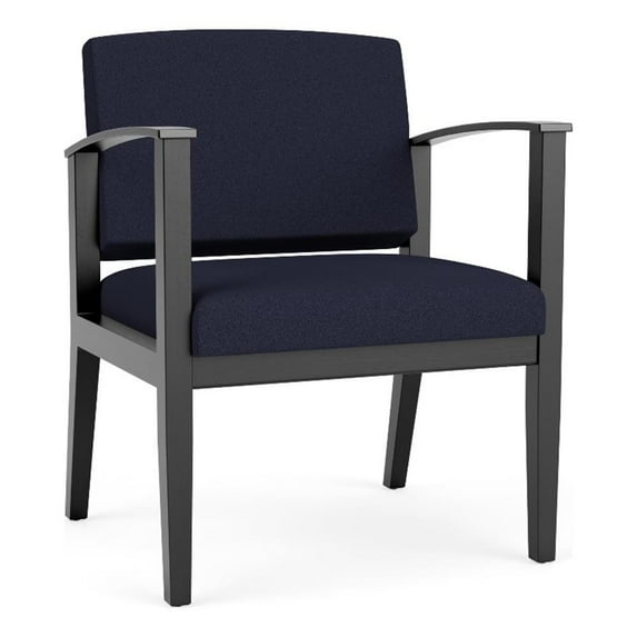 Amherst Wood Reception Waiting Oversize Guest Chair / Black Wood / Navy Blue