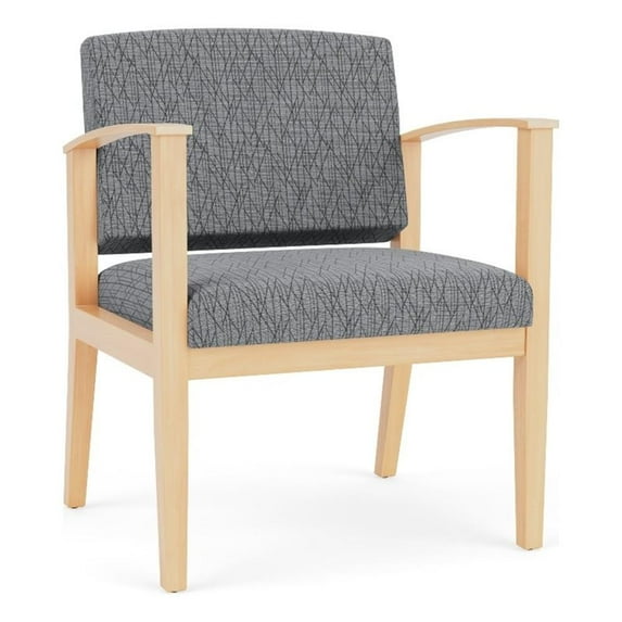 Amherst Wood Reception Waiting Oversize Guest Chair / Natural Wood / Gray
