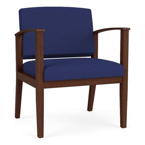 Amherst Wood Reception Waiting Oversize Guest Chair / Walnut Wood / Blue