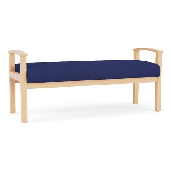 Amherst Wood Reception Waiting Room 19" 2 Seat Bench / Natural Wood / Blue