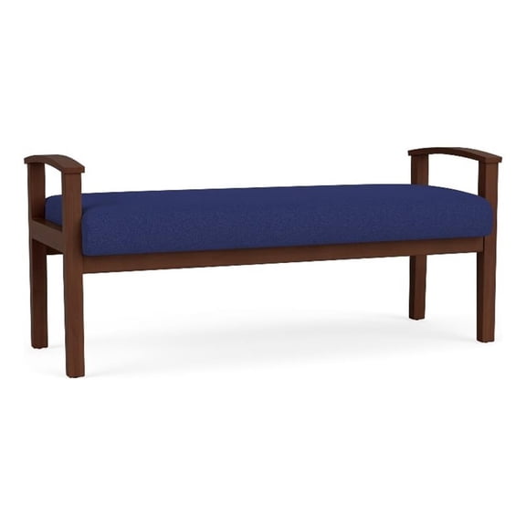 Amherst Wood Reception Waiting Room 19" 2 Seat Bench / Walnut Wood / Blue