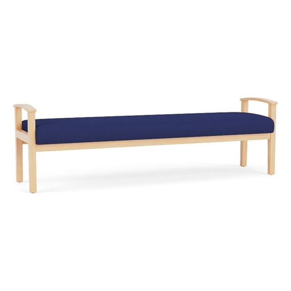 Amherst Wood Reception Waiting Room 19" 3 Seat Bench / Natural Wood / Blue